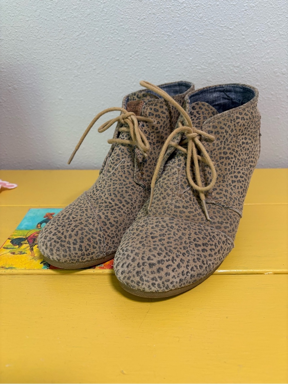Toms Leopard-Print Lace-Up Ankle Booties in Tan